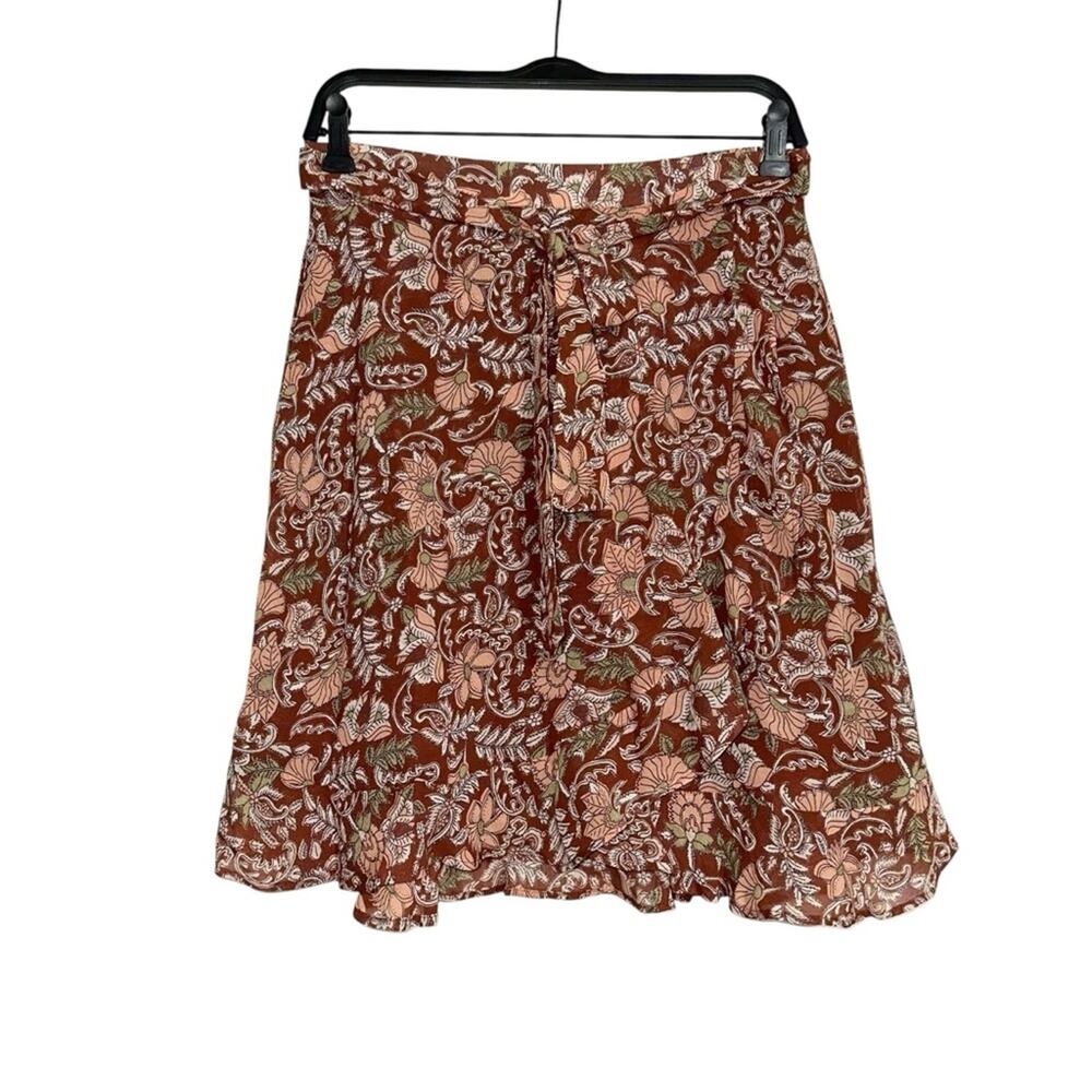 Anthropologie Luca Faux Wrap Printed Mini Skirt SMALL in Brown Motif - Picture 2 of 7